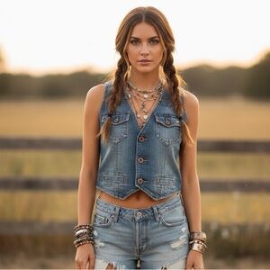 Silver jeans Boho Indie Stretch Denim Festival Western Vest Small